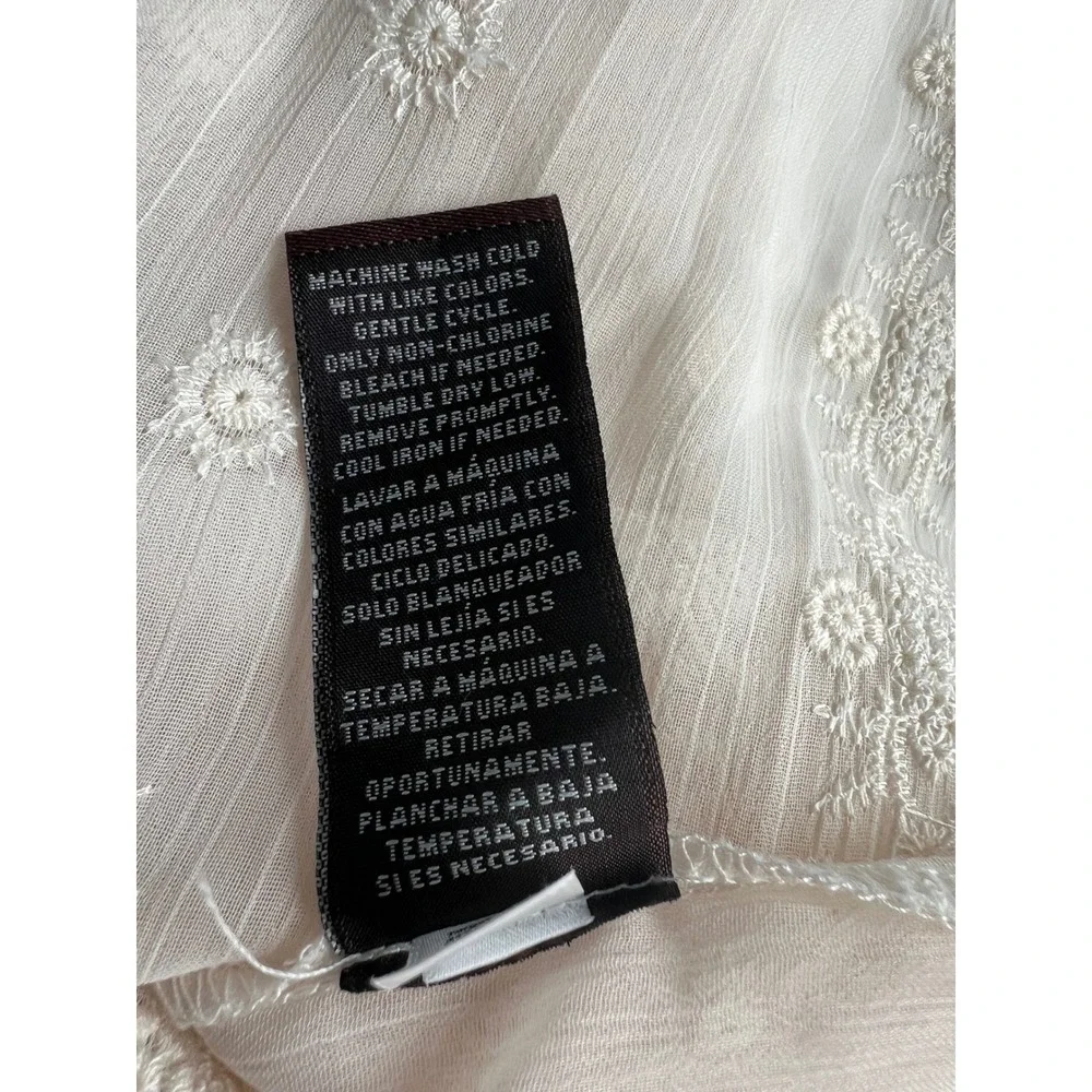 Women's Size Large Sheer Cream Embroidered Tunic Top High Low Boho Festival - Picture 7 of 10
